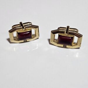 Anson Vintage Gold Tone Cufflinks with Rectangular Red Lucite